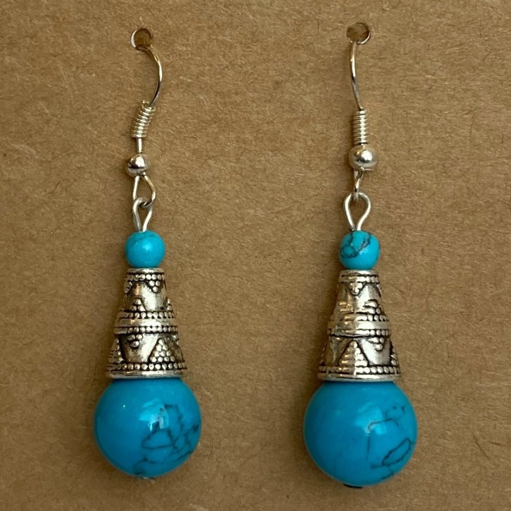 Nepali Silver & Turquoise Drop Earrings (NWOT)